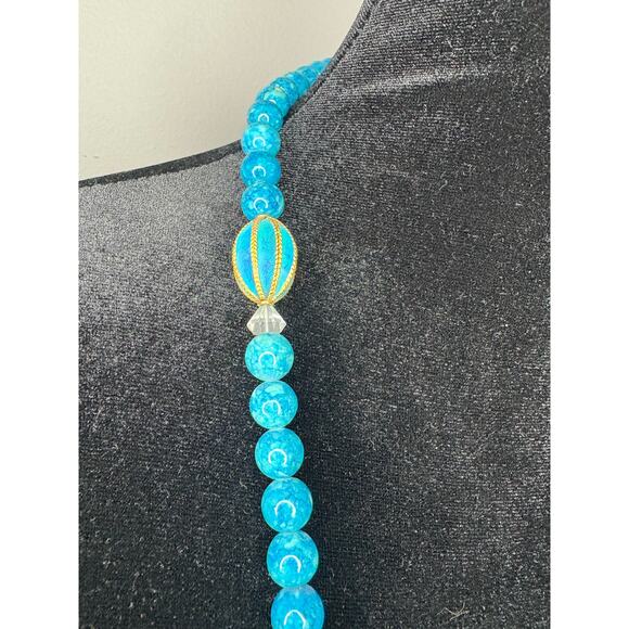 Vintage Turquoise Ceramic Beads Butterfly Necklace - Picture 4 of 6